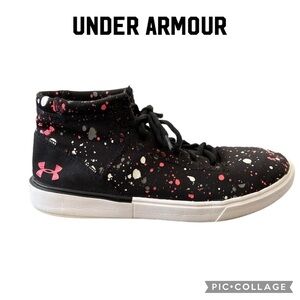 Under Armour girls high top sneakers shoes black pink white size 7Y